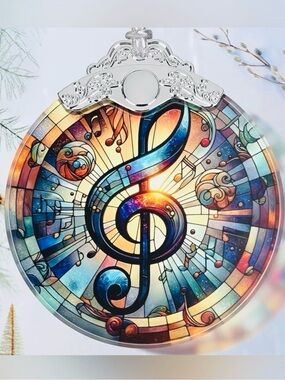 Stained Glass Treble Clef Wall Art - Colorful Music Decor